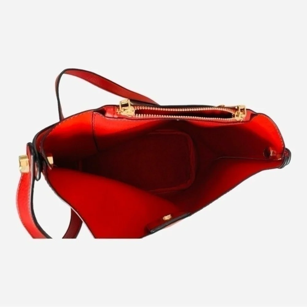 Red Vegan Leather Tote Handbag Womens Shoulder Bag Lightweight Midi Satchel NWOT - Picture 3 of 3
